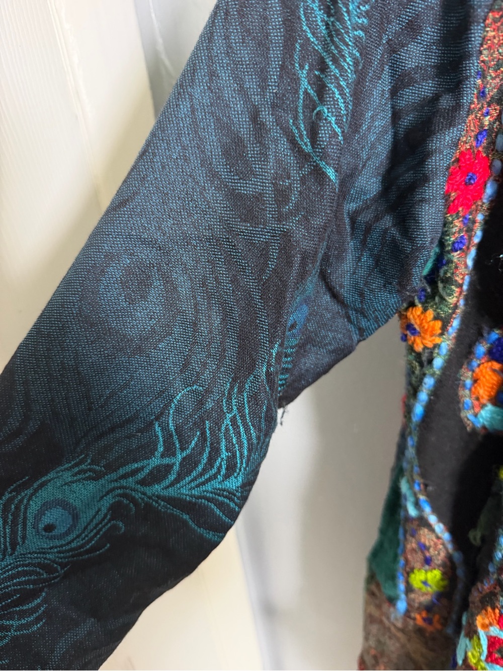 Soft Surroundings Black Open-Front Embroidered Cardigan with Teal Accents M - Picture 7 of 9